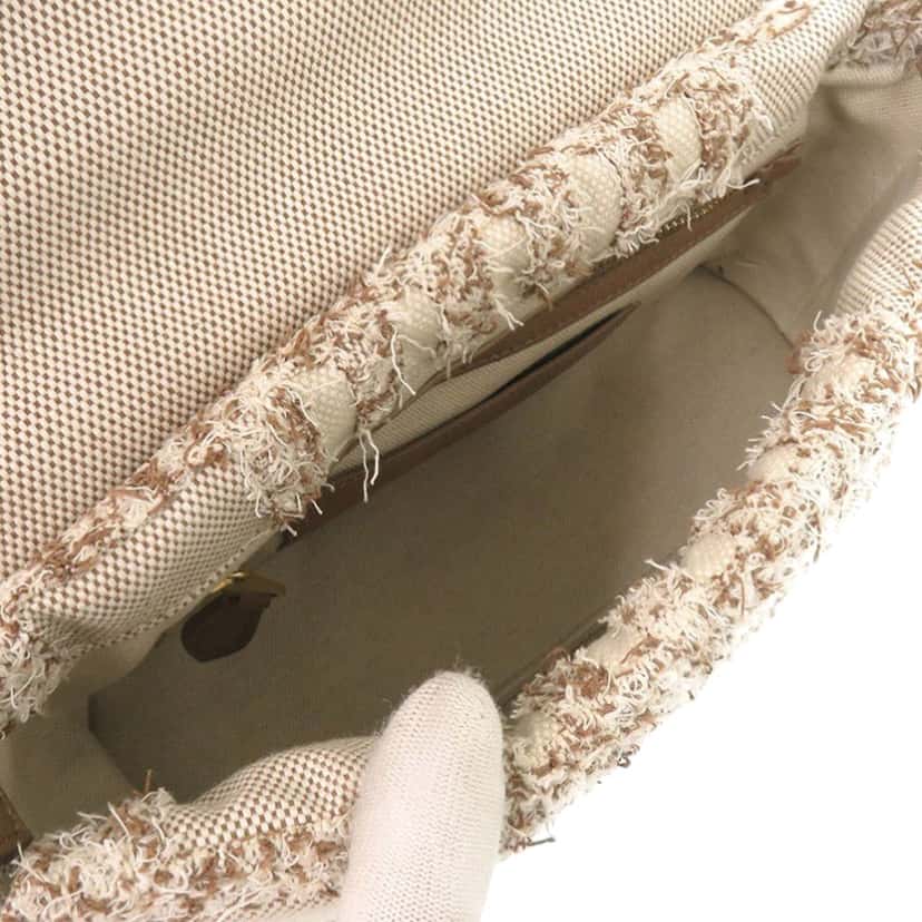 Burberry Small Needle Punch Check Canvas and Tweed Lola Satchel Beige Very good condition - Model View