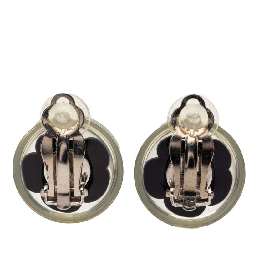 Chanel CC Resin Flower Clip On Earrings Black Plastic Very good condition - Back View