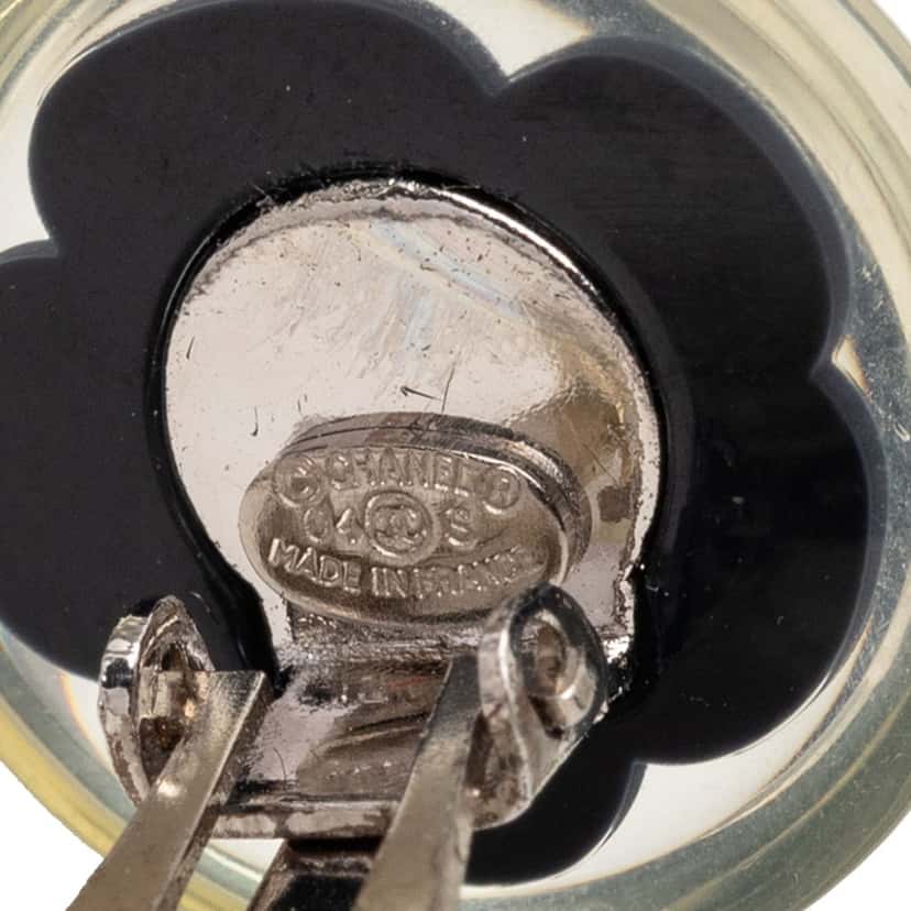 Chanel CC Resin Flower Clip On Earrings Black Plastic Very good condition - Inside View