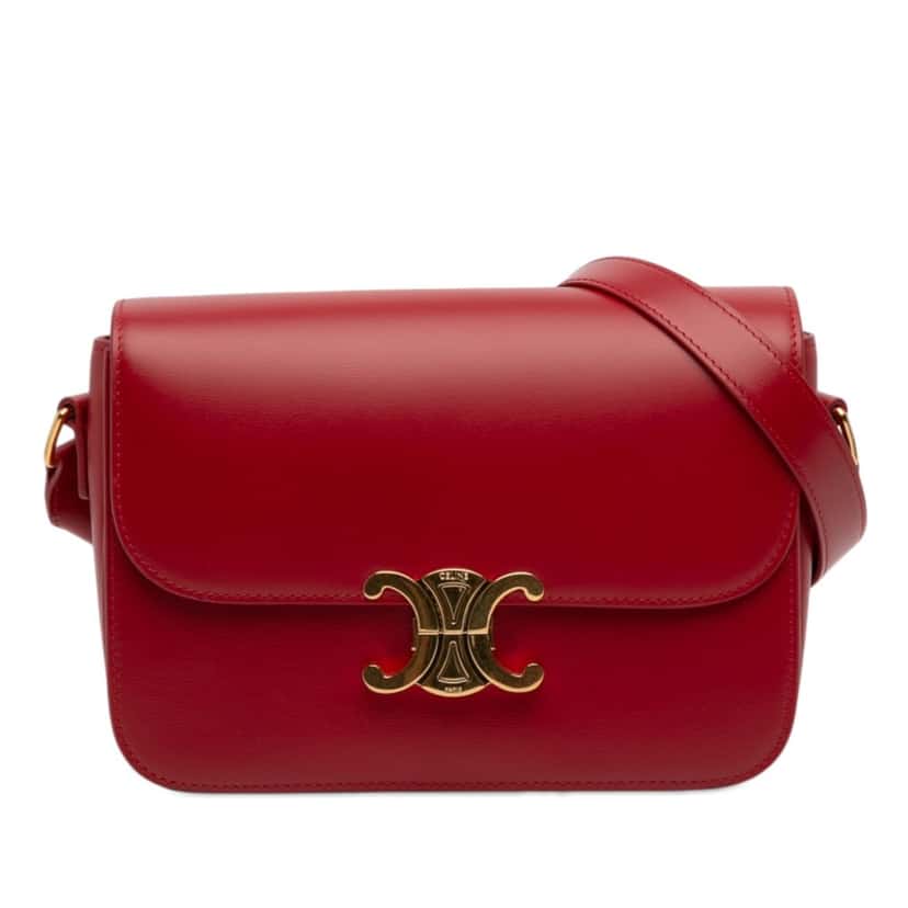 Celine Classique Shiny Calfskin Triomphe Crossbody Red Leather Very good condition - Front View