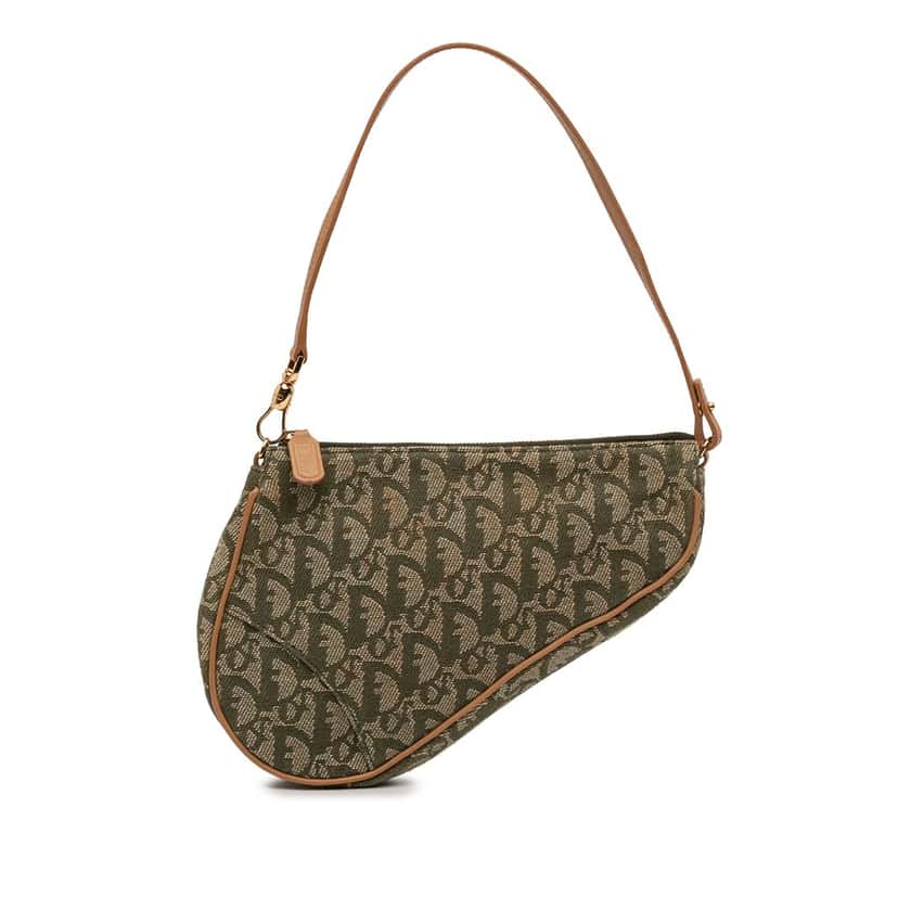 Dior Mini Diorissimo Canvas Saddle Pochette Green Very good condition - Front View