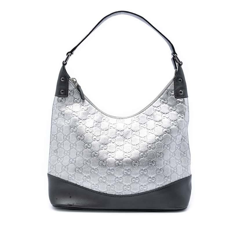 Gucci Metallic Guccissima Shoulder Bag Silver Leather Very good condition - Front View