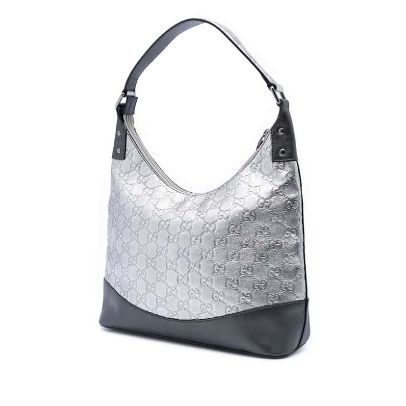 Gucci Metallic Guccissima Shoulder Bag Silver Leather Very good condition - Back View