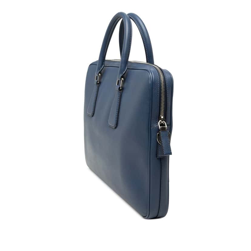 Prada Saffiano Striped Business Bag Blue Leather Very good condition - Back View