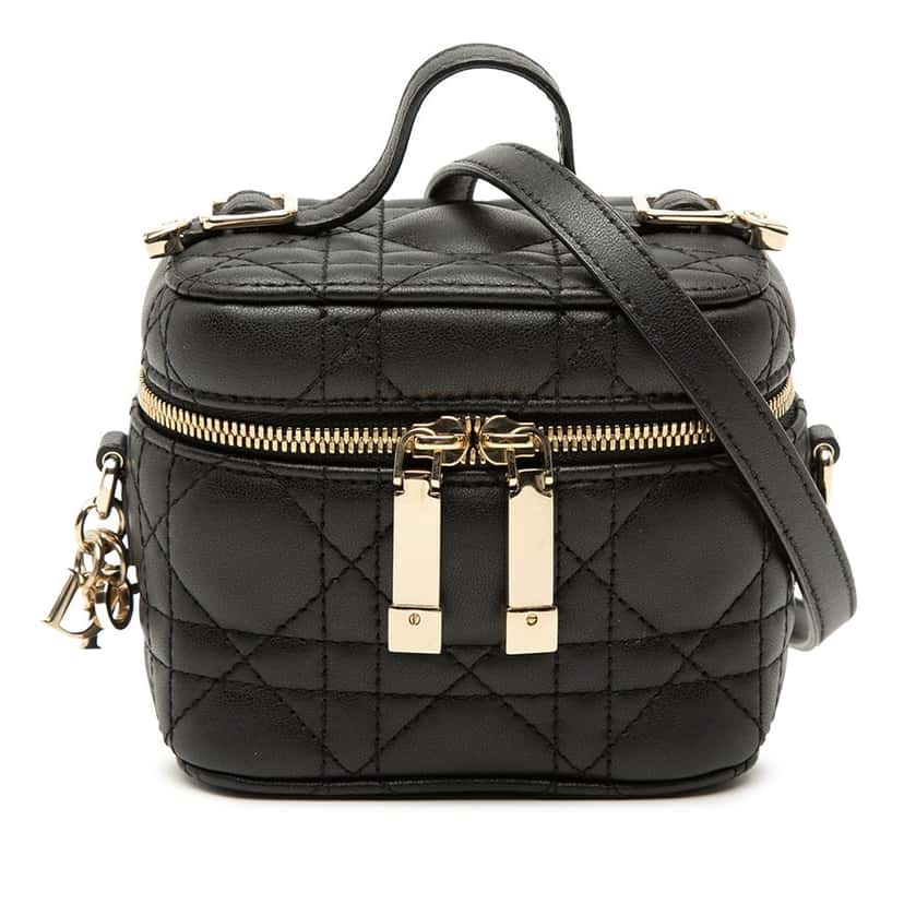 Dior Micro Lambskin Cannage Lady Dior Vanity Case Black Leather Very good condition - Front View