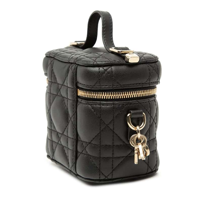 Dior Micro Lambskin Cannage Lady Dior Vanity Case Black Leather Very good condition - Back View