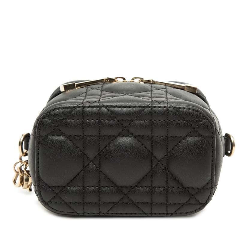 Dior Micro Lambskin Cannage Lady Dior Vanity Case Black Leather Very good condition - Inside View
