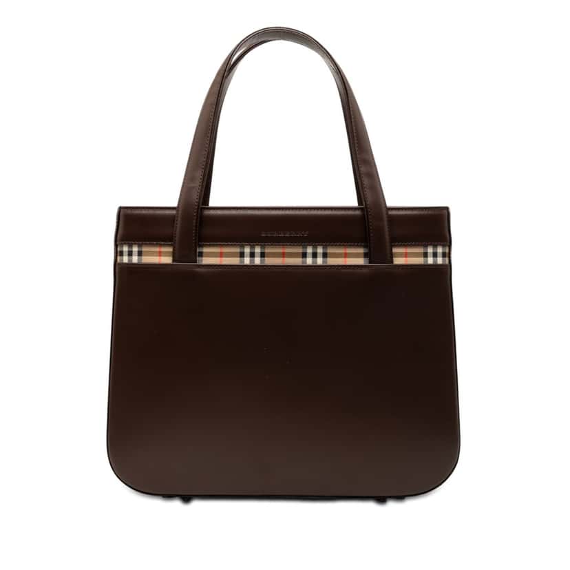 Burberry House Check Canvas Trimmed Leather Handbag Brown Leather Very good condition - Front View