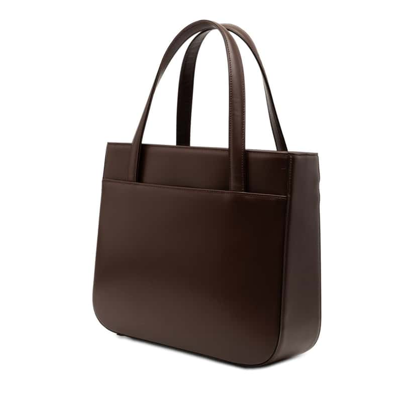 Burberry House Check Canvas Trimmed Leather Handbag Brown Leather Very good condition - Back View