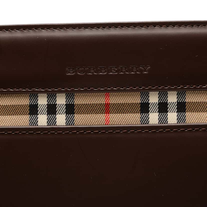 Burberry House Check Canvas Trimmed Leather Handbag Brown Leather Very good condition - Box View