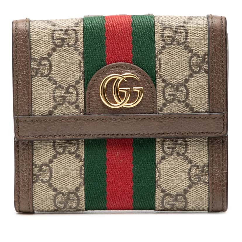Gucci GG Supreme Web Ophidia French Flap Wallet Beige Very good condition - Front View