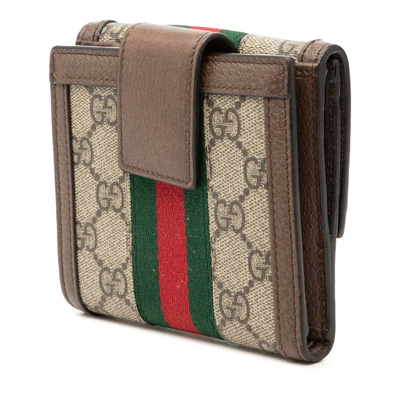 Gucci GG Supreme Web Ophidia French Flap Wallet Beige Very good condition - Back View