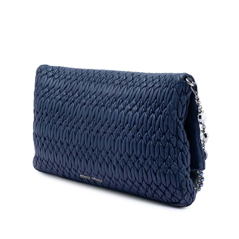 Miu Miu Matelasse Nappa Crystal Chain Satchel Blue Leather Very good condition - Back View