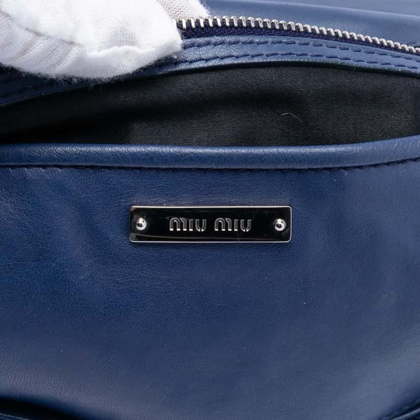Miu Miu Matelasse Nappa Crystal Chain Satchel Blue Leather Very good condition - Box View