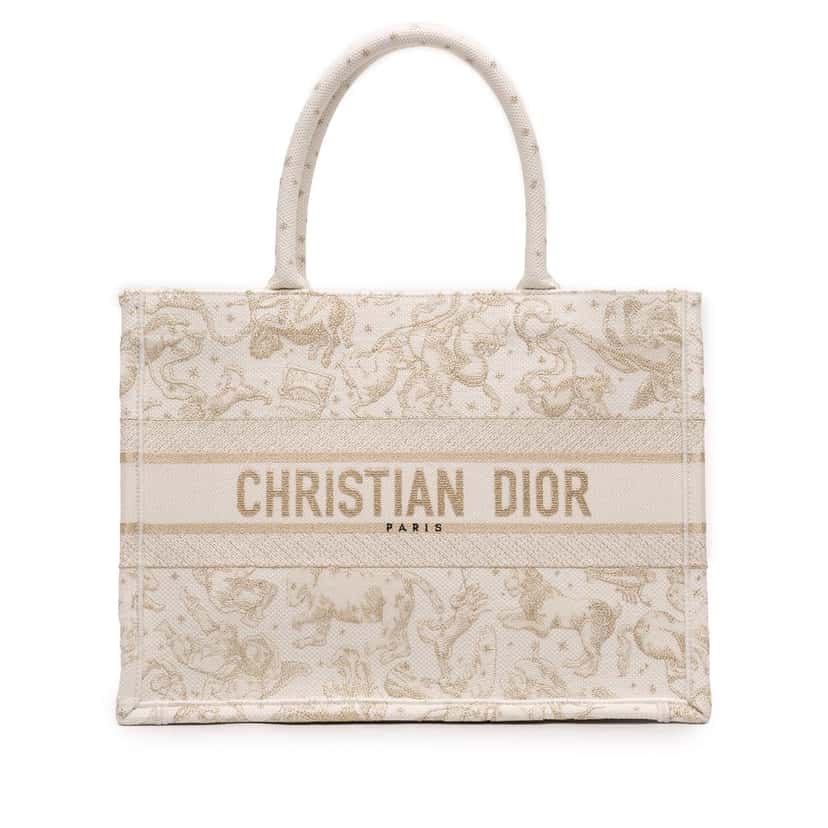 Dior Medium Canvas Embroidered Zodiac Saint Barth Book Tote Brown Very good condition - Front View