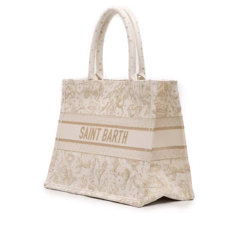 Dior Medium Canvas Embroidered Zodiac Saint Barth Book Tote Brown Very good condition - Back View