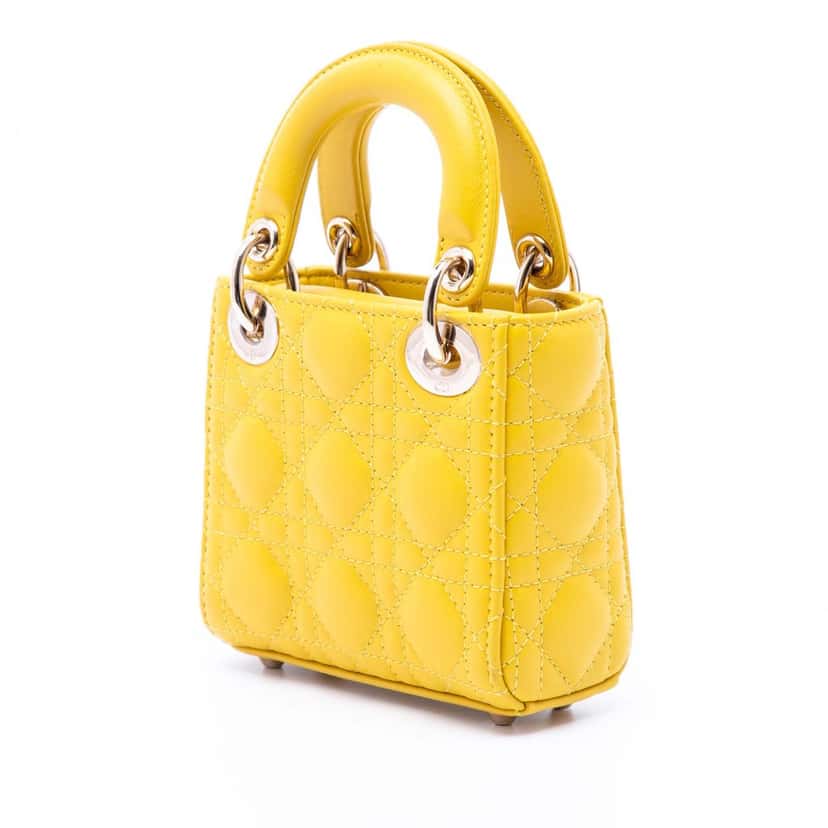 Dior Micro Lambskin Cannage Lady Dior Yellow Leather Very good condition - Back View