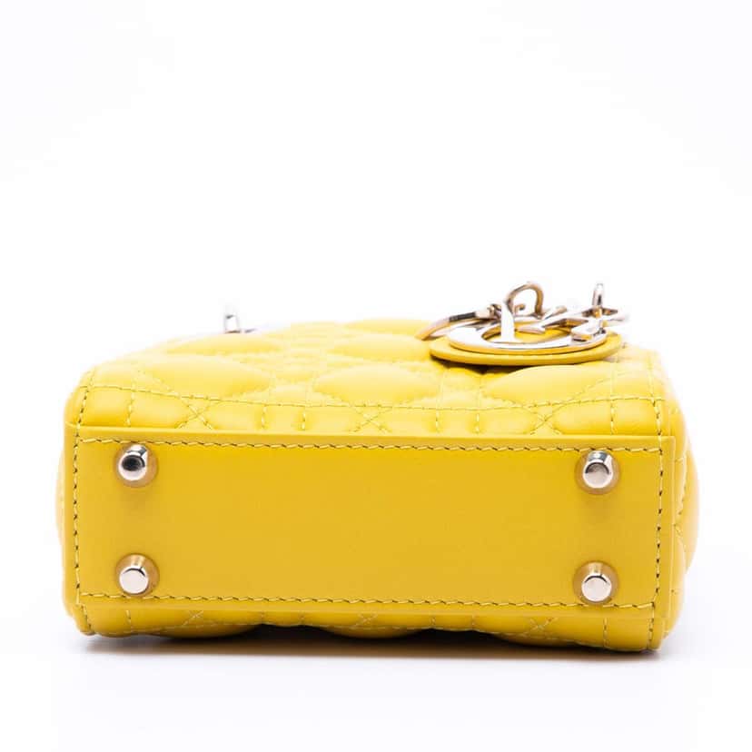 Dior Micro Lambskin Cannage Lady Dior Yellow Leather Very good condition - Inside View