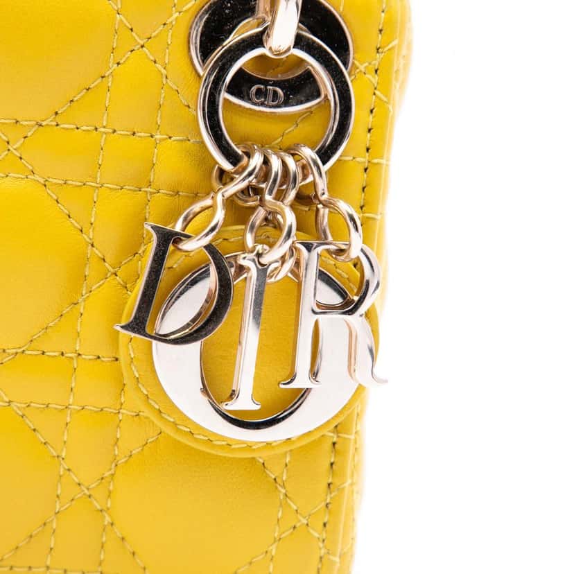 Dior Micro Lambskin Cannage Lady Dior Yellow Leather Very good condition - Box View