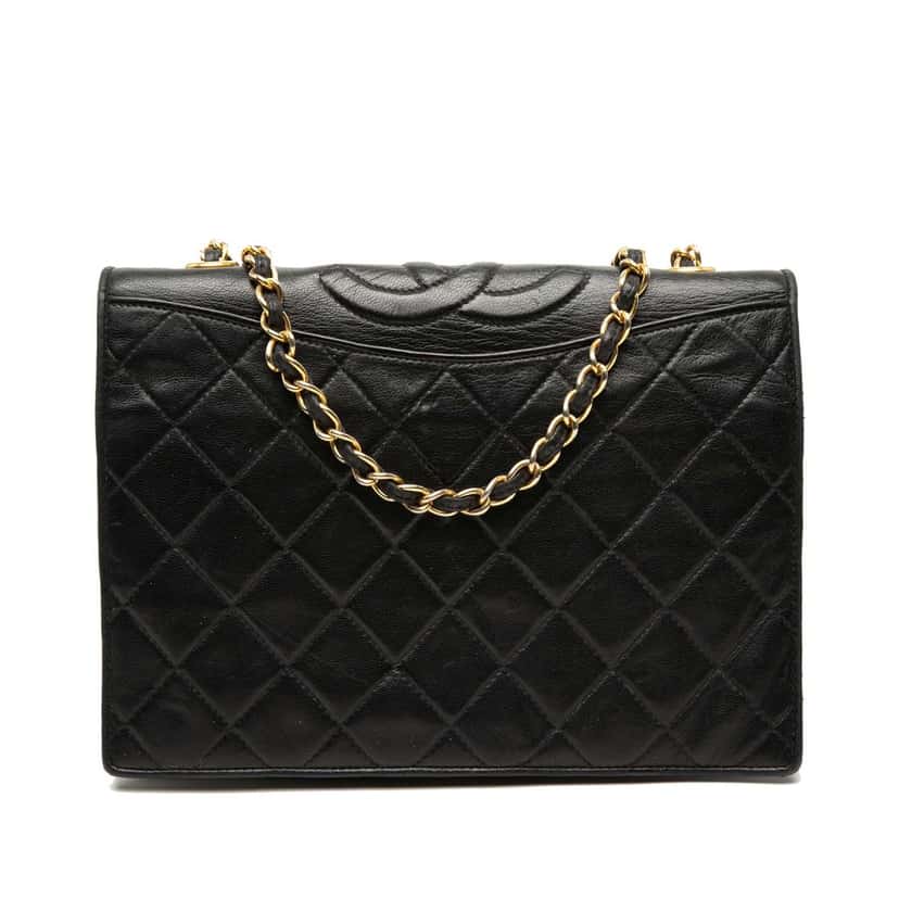 Chanel CC Quilted Lambskin Full Flap Black Leather Very good condition - Front View