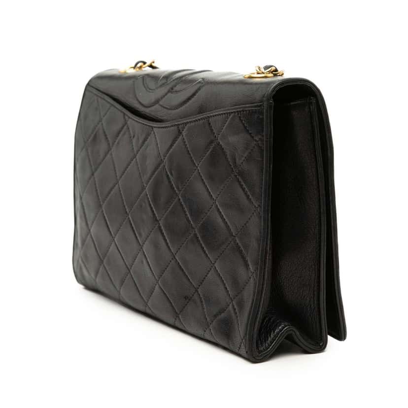 Chanel CC Quilted Lambskin Full Flap Black Leather Very good condition - Back View