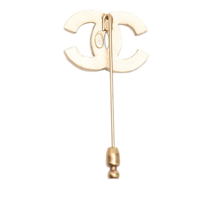 Chanel CC Gold Plated Faux Pearl Pin Brooch Gold Metal Very good condition - Back View