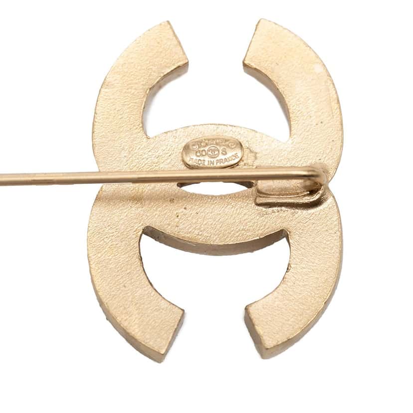 Chanel CC Gold Plated Faux Pearl Pin Brooch Gold Metal Very good condition - Inside View