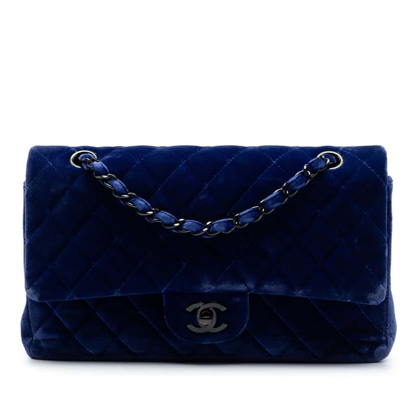 Chanel Medium Classic Velvet Double Flap Blue Very good condition - Front View