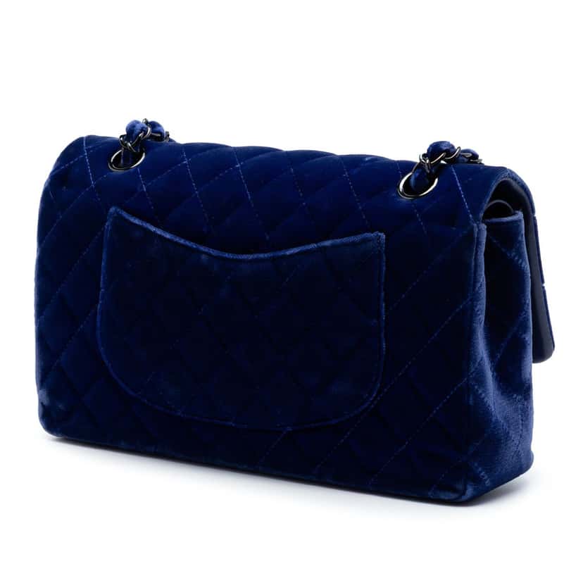 Chanel Medium Classic Velvet Double Flap Blue Very good condition - Back View