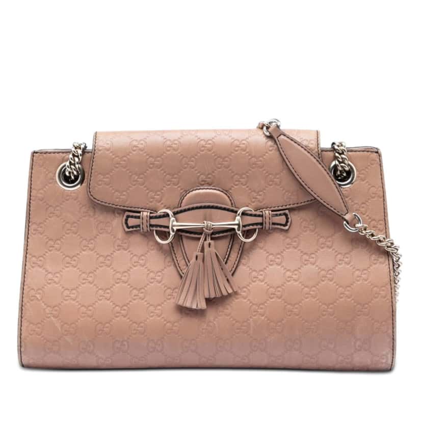 Gucci Large Guccissima Emily Shoulder Bag Brown Leather Very good condition - Front View