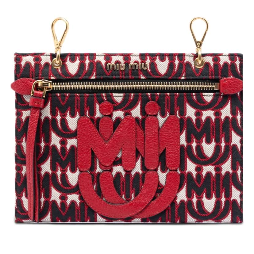 Miu Miu M/M Paris Emiuticon Jacquard and Goatskin Pouch Red Very good condition - Front View