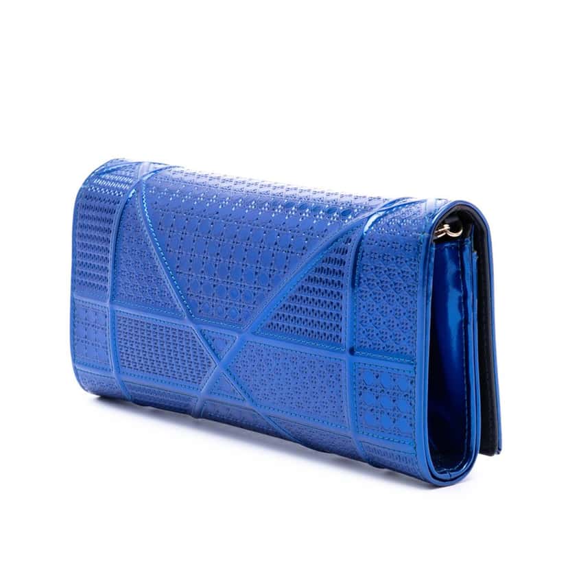 Dior Metallic Patent Microcannage Diorama Wallet on Chain Blue Leather Very good condition - Back View