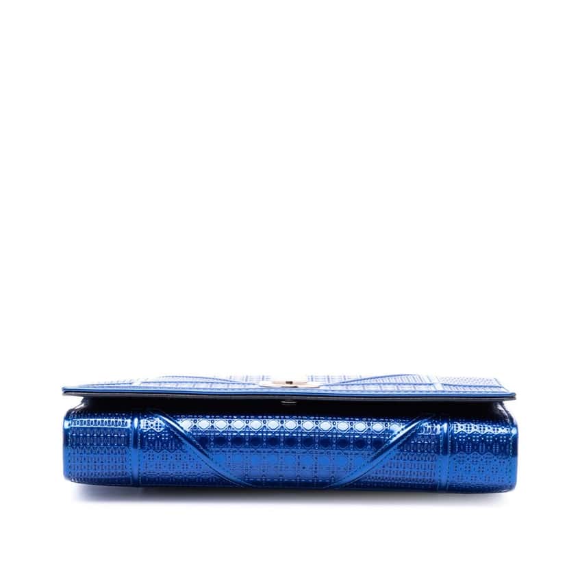 Dior Metallic Patent Microcannage Diorama Wallet on Chain Blue Leather Very good condition - Inside View