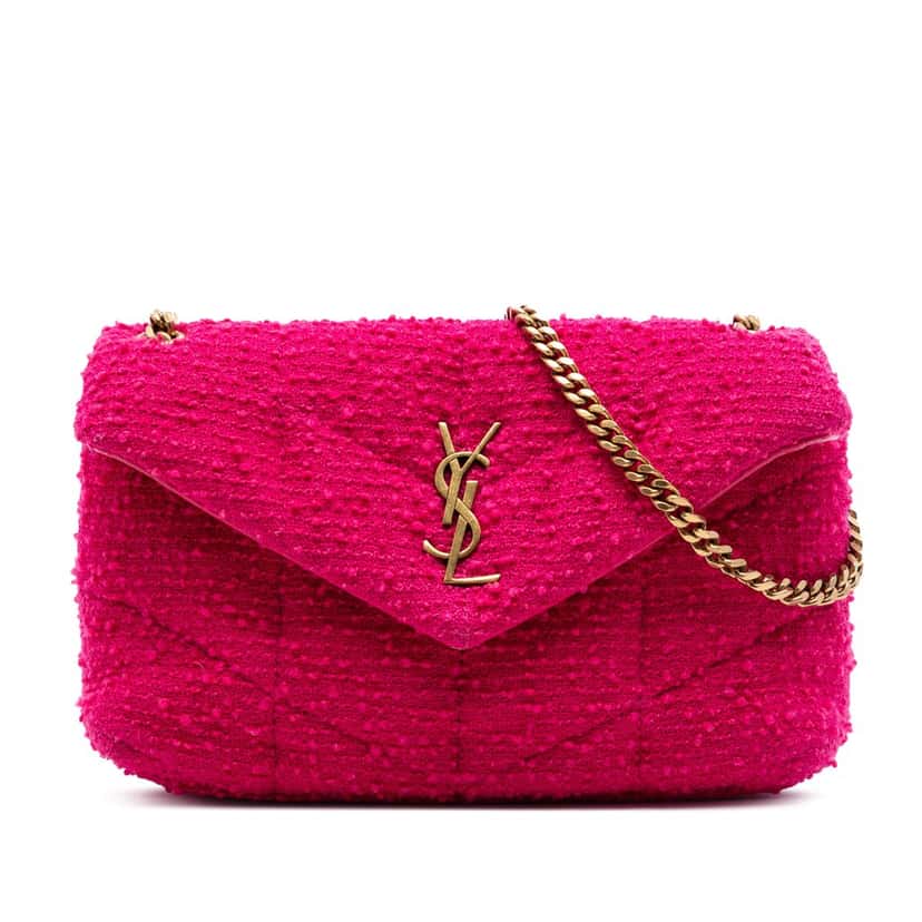 Saint Laurent Toy Matelasse Boucle Tweed Monogram LouLou Puffer Crossbody Pink Very good condition - Front View