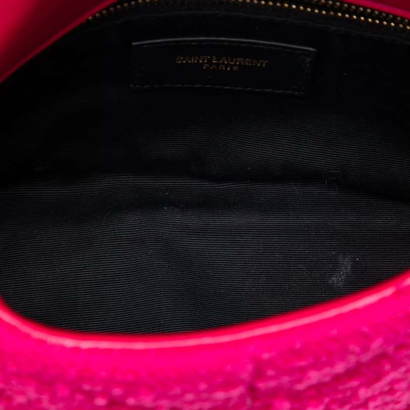 Saint Laurent Toy Matelasse Boucle Tweed Monogram LouLou Puffer Crossbody Pink Very good condition - Model View