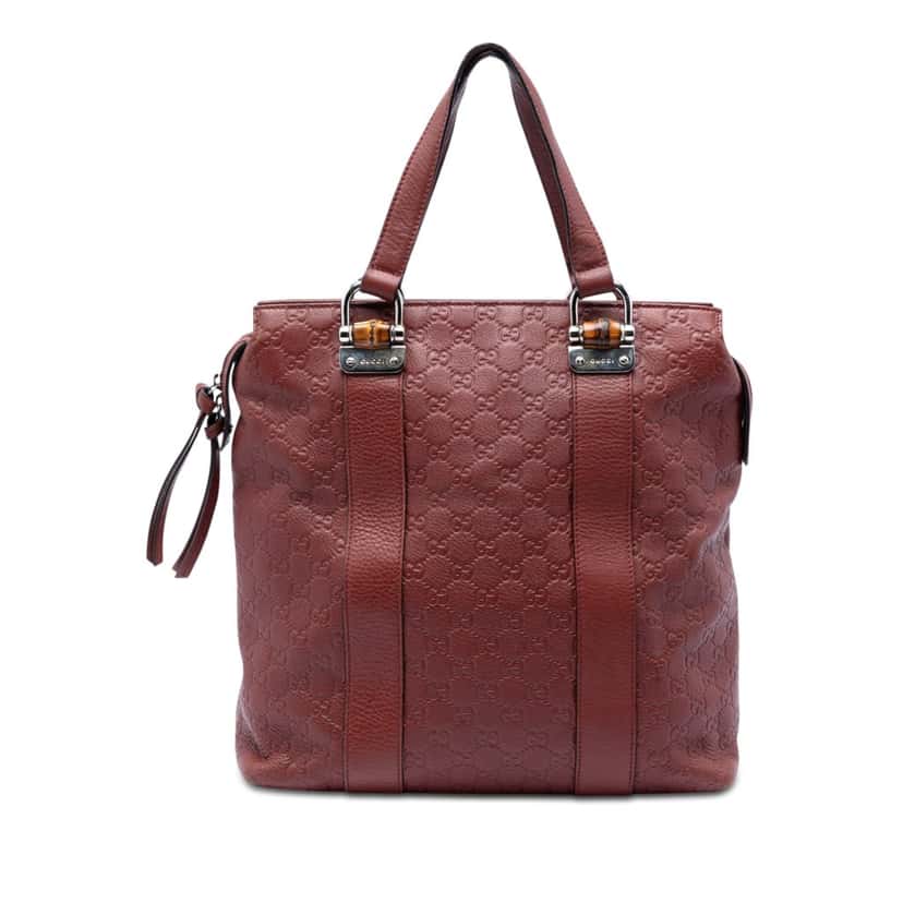 Gucci Guccissima Tender Bamboo Bar Tote Red Leather Very good condition - Front View