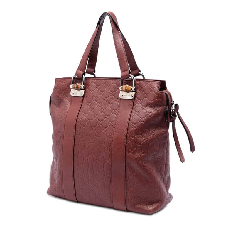 Gucci Guccissima Tender Bamboo Bar Tote Red Leather Very good condition - Back View