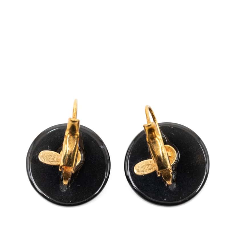 Chanel CC Resin and Gold Plated Round Lever Backs Earrings Black Plastic Very good condition - Back View