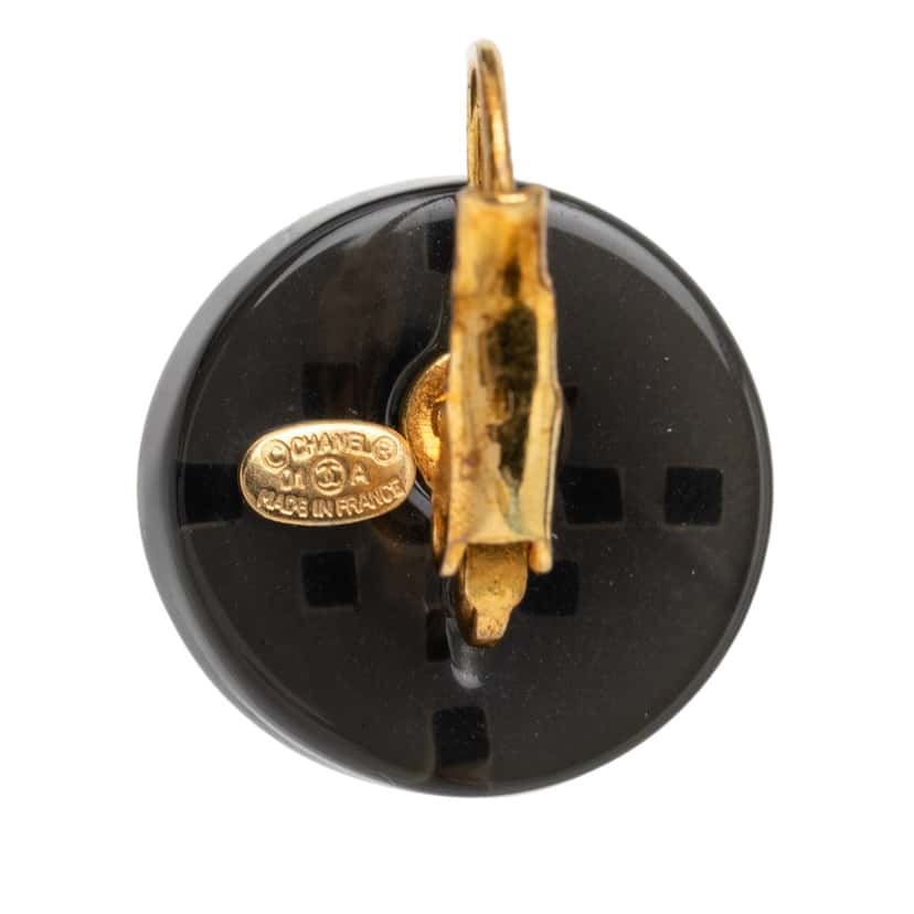 Chanel CC Resin and Gold Plated Round Lever Backs Earrings Black Plastic Very good condition - Inside View
