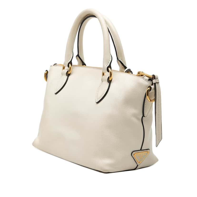 Prada Small Embossed Glace Calf Logo Convertible Satchel White Leather Very good condition - Back View