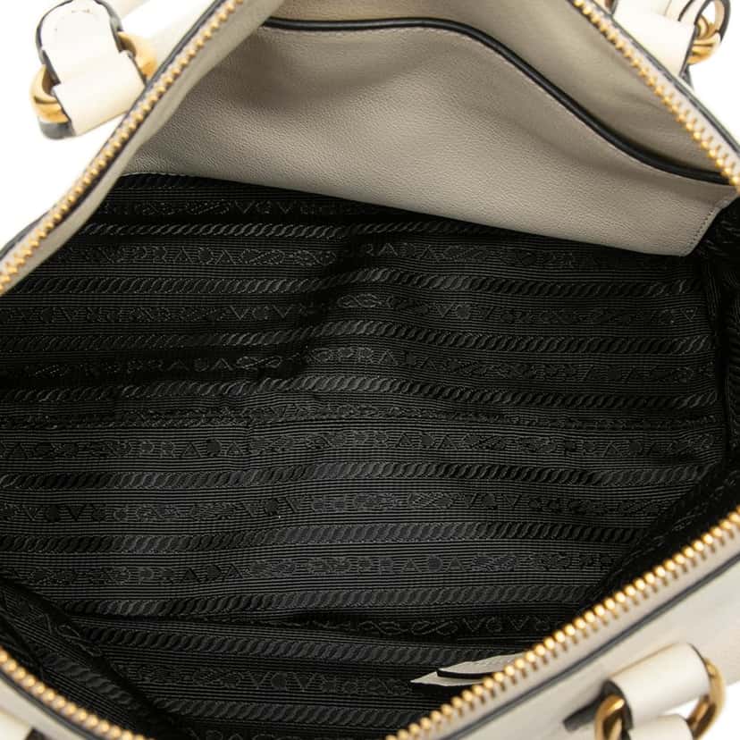 Prada Small Embossed Glace Calf Logo Convertible Satchel White Leather Very good condition - Model View