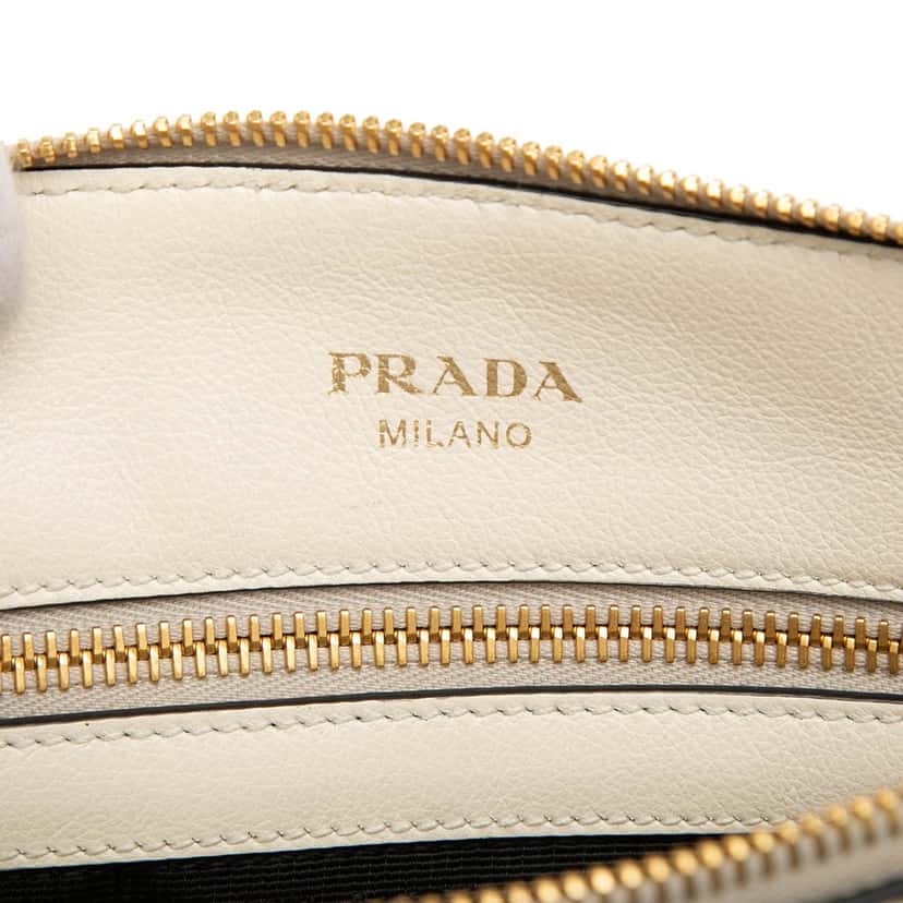Prada Small Embossed Glace Calf Logo Convertible Satchel White Leather Very good condition - Box View