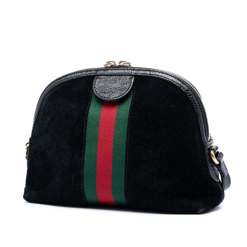 Gucci Small Suede Web Ophidia Dome Crossbody Black Leather Very good condition - Back View