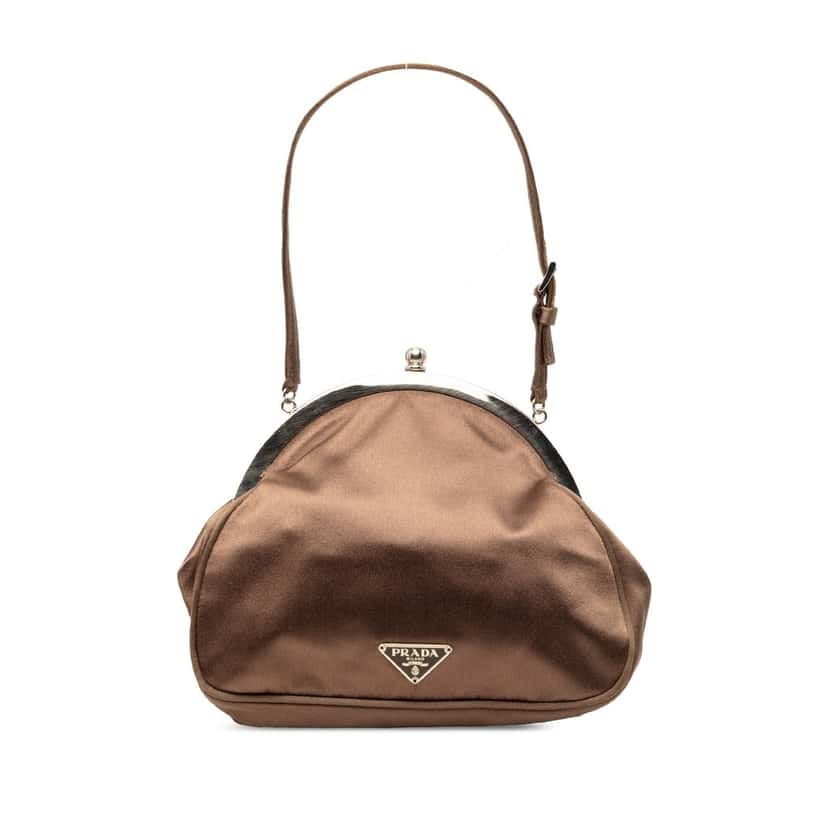 Prada Satin Kiss Lock Handbag Brown Very good condition - Front View