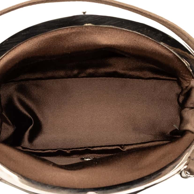 Prada Satin Kiss Lock Handbag Brown Very good condition - Model View