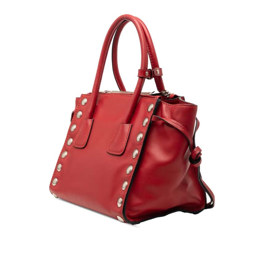 Prada Glace Calf Studded Twin Pocket Satchel Red Leather Very good condition - Back View