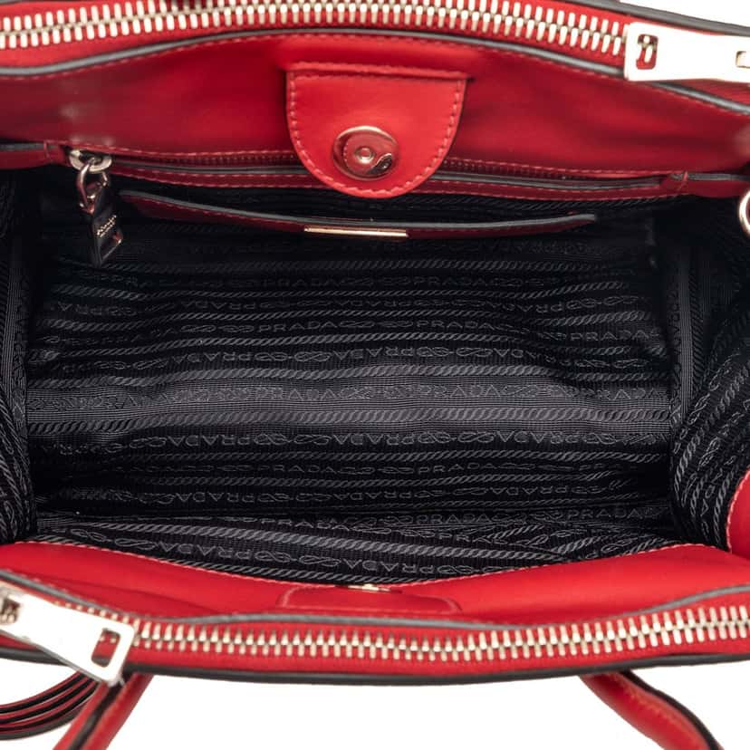 Prada Glace Calf Studded Twin Pocket Satchel Red Leather Very good condition - Model View