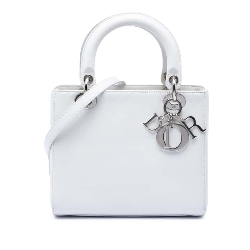 Dior Medium Calfskin Lady Dior White Leather Very good condition - Front View