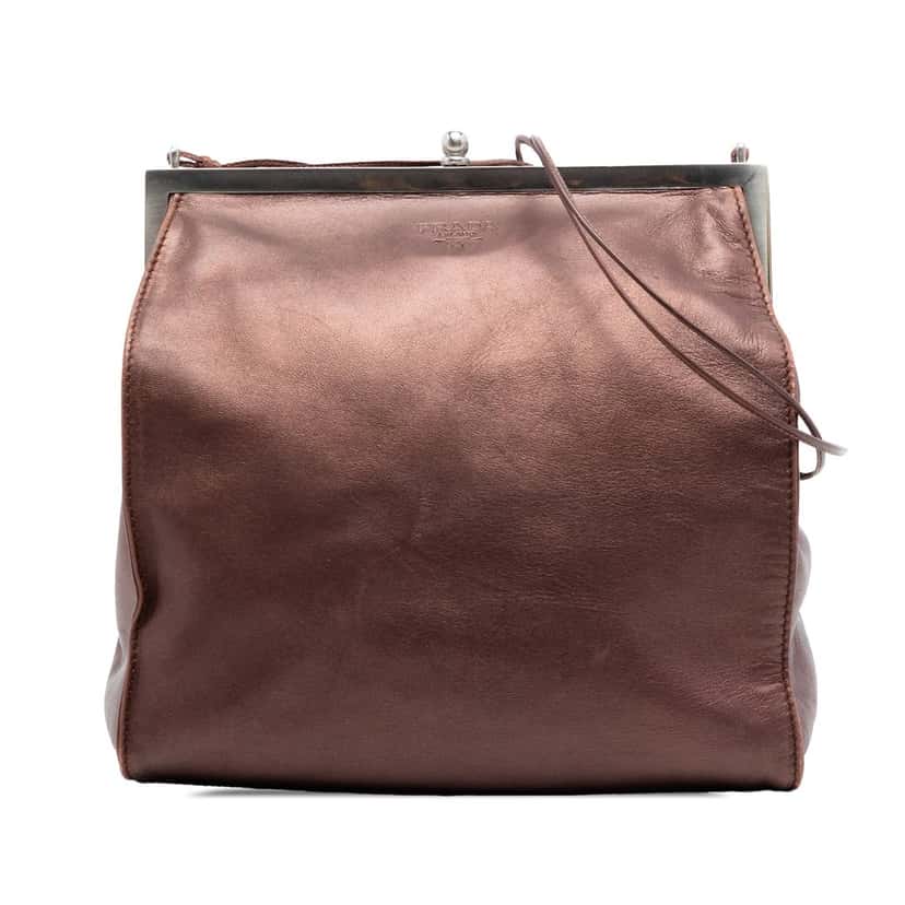 Prada Metallic Nappa Frame Crossbody Brown Leather Very good condition - Front View