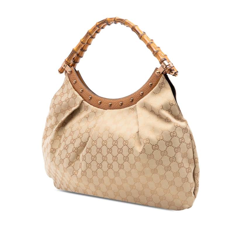 Gucci GG Canvas Bamboo Studded Hobo Beige Very good condition - Back View